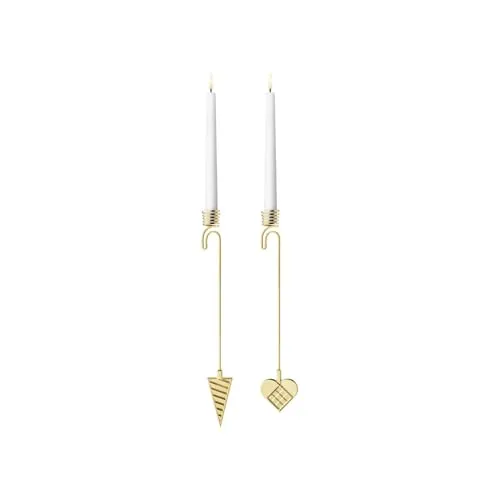 Georg Jensen Kerzenhalter-Set Herz & Spitztüte 2025 - Elegantes Kerzenhalter-Set aus Edelstahl mit 18-karätiger Goldauflage. Ideal für festliche Anlässe, um eine warme Atmosphäre zu schaffen. Maße: L 17,7 cm, B 3,3 cm.