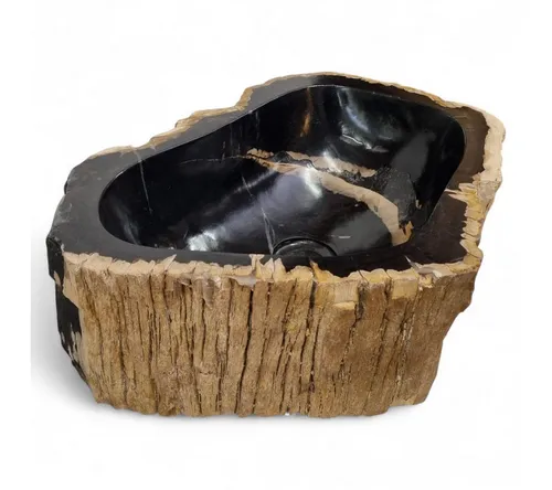 Kinaree Aufsatzwaschbecken Versteinertes Holz Waschbecken #36, versteinertes Holz, braun, schwarz, poliert, Bruchstein Optik