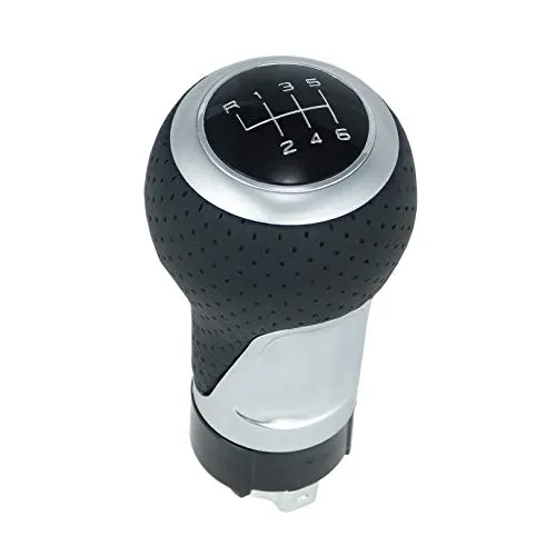 L&P A260-7 Leder Schalthebel Hebel Schaltknauf Schwarz Silber 6 Gang 12mm Knauf perforiert Schaltknopf Knopf Schaltung Sportknauf Sporthebel als Plug Play Ersatzteil für Audi A1 A3 A4 A5 A6 Q3 Q5