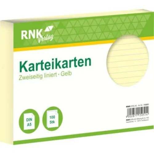 Karteikarten A5, 170g/m², liniert, 100 Stück, gelb RNK 115051