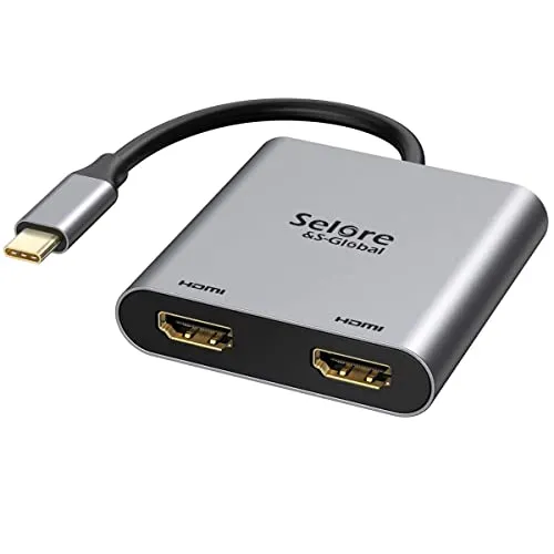 USB C auf Dual HDMI Adapter, Kompatibel mit Thunderbolt 3/4 Ports, Einzel 4K@@60Hz und Duales 4K@@30Hz, für MacBook Pro/Air, iPad Pro, DELL XPS 13 etc.