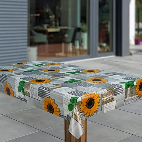 laro Wachstuch-Tischdecke Abwaschbar Garten-Tischdecke Wachstischdecke PVC Plastik-Tischdecken Eckig Meterware Wasserabweisend Abwischbar, Muster:Sonnenblumen Gelb Grau Grün, Größe:100x140