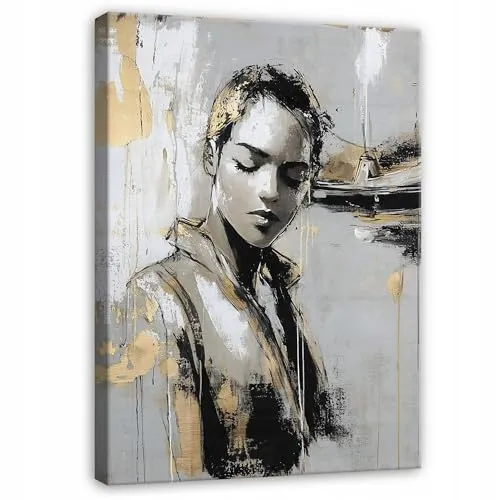 WallArena - Leinwand Bilder - Frau - 40x60 cm Leinwandbilder - Bild auf leinwand - Wandbild XXL groß Wandbilder für Wohnzimmer Schlafzimmer Wohnzimmerbilder Modern kunstdruck - grau Gold Glamour