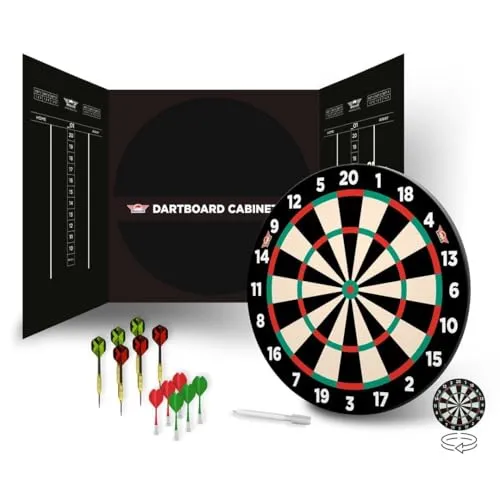 Bull's Magnetic Paper Dartboard Cabinet Set - 2-in-1 Magnetisches und Papier-Dartboard - Komplettset mit 6 magnetische Darts und 6 steeltip Darts Scoreboard - Perfekt für Anfänger und Kinder