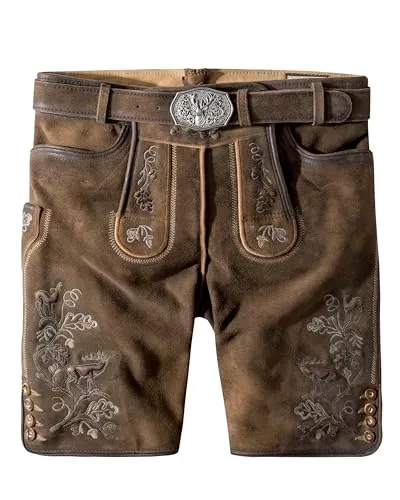 Stockerpoint Herren Bastian Trachtenlederhose, Havanna gespeckt, 48 - Trachtenlederhose aus hochwertigem Ziegenvelour, inklusive echtem Leder Gürtel - ideal für festliche Anlässe und traditionelle Feste.