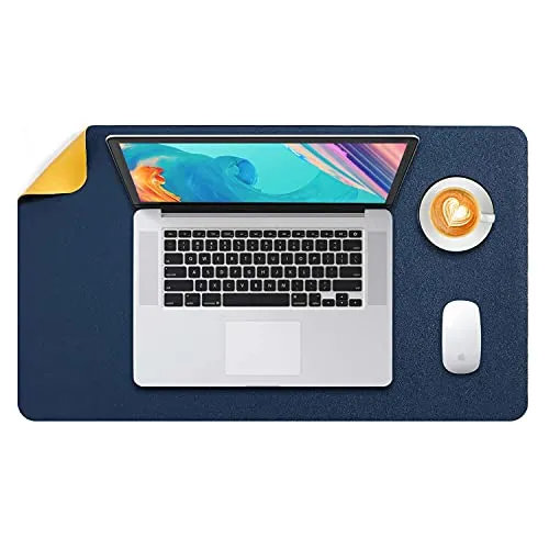 Mausepad L, Große Mausmat, DOBAOJIA Laptop-Schreibtischmatte, Schreibtischunterlage, Büro Schreibtisch Pad, Schreibblock, Doppelseitige Verwendung PU Leder Wasserdicht 60 x 35cm (Marineblau/Gelb)