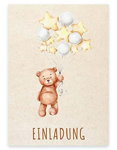 Premium Einladungskarten zum Kindergeburtstag + 12 Umschläge, Postkarte, 10,5x14,8cm, mit vorgedrucktem Text auf der Rückseite Einladung Karten Kinder Kids birthday Bärchen 12