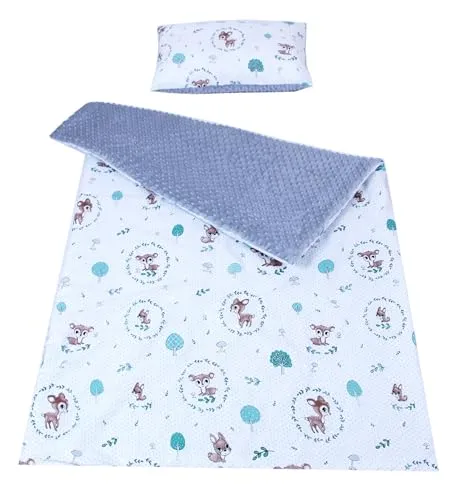 Babylux Kuscheldecke 100 x 150 cm Decke Babydecke Kinderdecke Bettdecke Groß Kissen Minky XXL (120. Wald REH + Kissen)