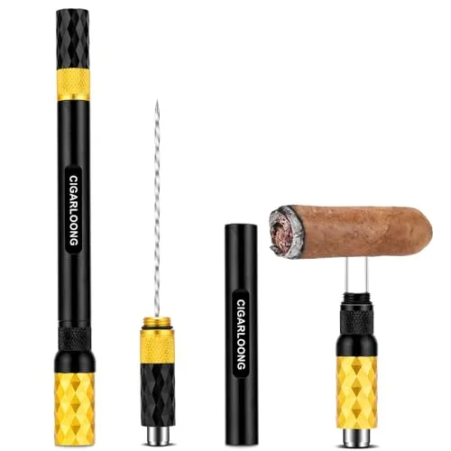 Zigarrenstanzer, 4-in-1-Zigarrenzieher-Set, mit Doppelnadel aus Edelstahl und Geschenkbox für Zigarrenliebhaber (Schwarz und Gold)
