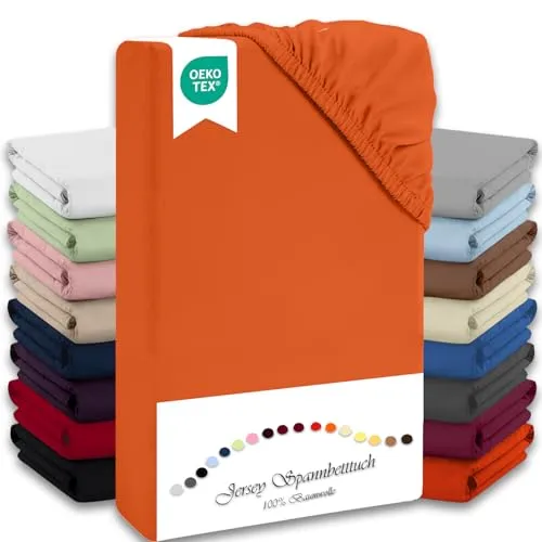Julido Spannbettlaken 100x200 cm (Orange) - Jersey Betttuch aus 100% Baumwolle, Oeko-Tex Standard 100, hautfreundlich, atmungsaktiv & für Allergiker geeignet, Matratzenhöhe bis 30 cm