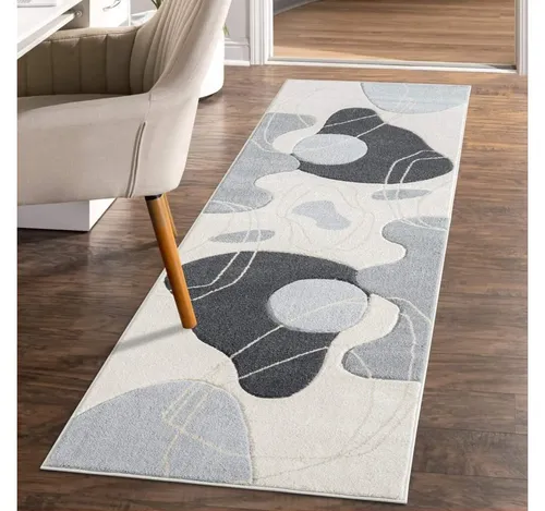 carpet city Teppich-Läufer Kurzflor Grau 80x300 cm - Moderne Teppiche für jeden Raum mit 3D-Optik. Ideal als Flur-Läufer oder Deko im Wohnzimmer. Pflegeleicht und strapazierfähig, perfekt für stark frequentierte Bereiche.