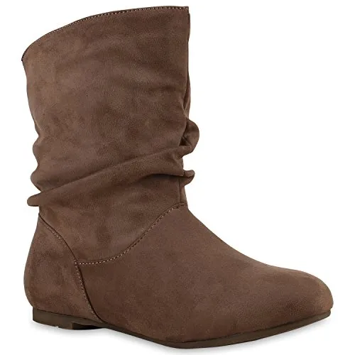 Damen Schlupfstiefel Zierknöpfe Bequeme Stiefeletten Kunstleder Schuhe 131577 Taupe Camargo 40 Flandell