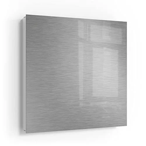 DEQORI Schlüsselkasten weiß | 30x30 cm | Motiv Gebürsteter Stahl | Glas & Metall Schlüssel-Box | Schlüsselschrank mit 50 Haken + 2 Magnete | Moderne Design Box magnetisch & beschreibbar
