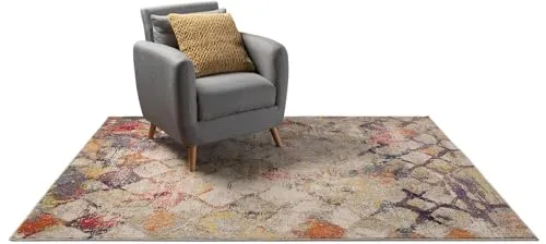 benuta Casa Vintage Teppich Beige/Mehrfarbig 120x170 cm - VINTAGE CHARME: Der Casa Teppich mit buntem Patchwork-Muster bringt lebendige Eleganz in Wohnzimmer, Schlafzimmer und Flur. Strapazierfähig und pflegeleicht, ideal für stark frequentierte Bereiche, auch für Fußbodenheizung geeignet.