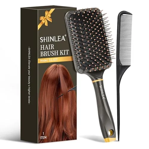 SHINLEA Detangler Bürste, Haarbürste ohne Ziepen und Schwanz Kamm Set für dicke Haar, Entwirrbürste für Frauen Massage Kopfhaut Verringerung der Tangle