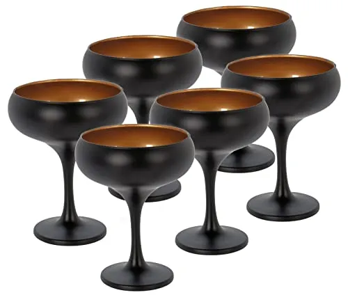 Spetebo Sektschale schwarz gold 250 ml - 6er Set - Hohlstämmige Sektgläser im eleganten Design, ideal für festliche Anlässe. Perfekt für Sekt, Champagner und Prosecco mit einem Fassungsvermögen von 250 ml pro Glas.