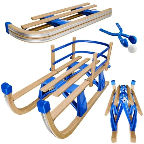 tectake® klappbarer Holzschlitten mit Rückenlehne