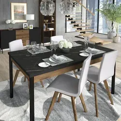 BEAUTYSOFA PIANO Ausziehbarer Esstisch 160/240 cm - Modern Schwarz/Nussbaum - Moderner ausziehbarer Esstisch PIANO 160/240 cm, ideal für stilvolle Esszimmer. Hitzebeständige Tischplatte und stabile Metallbeine bieten Komfort und Langlebigkeit für gesellige Abende.