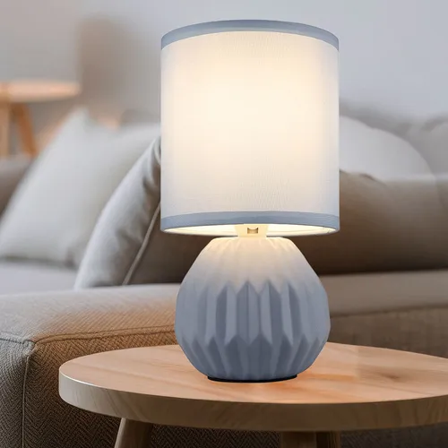 Tischleuchte Tischlampe Nachttischleuchte Keramik blau Wohnzimmerlampe Textil