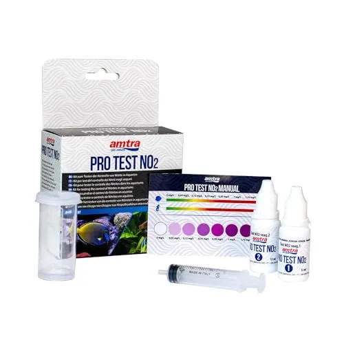 Amtra PRO NO2 Test NO2 für Aquarien, einfache und schnelle Qualitätskontrolle von Nitriten, für Süß- und Salzwasser, mit Referenzskala, bis zu 60 Tests