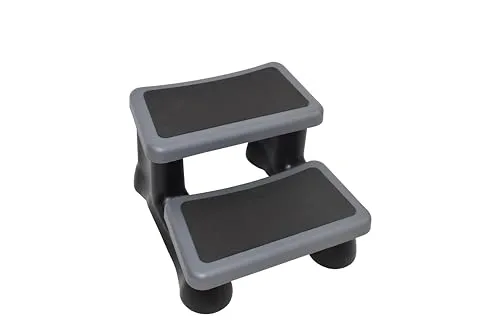 Whirlpool Einstiegstreppe grau mit 2 Stufen - Poolleiter aus strapazierfähigem Kunststoff mit rutschhemmenden Auftritten für maximale Sicherheit. Flexibles Design ermöglicht individuelle Montage. Ideal für sicheren Zugang zu Ihrem Pool.