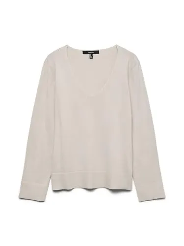 Vero Moda Sand Pullover XL - Hochwertiger Pullover aus 77% LENZING™ ECOVERO™ Viskose und recyceltem Polyester, mit V-Ausschnitt und lässigem Schnitt für stilvolle Alltagslooks.