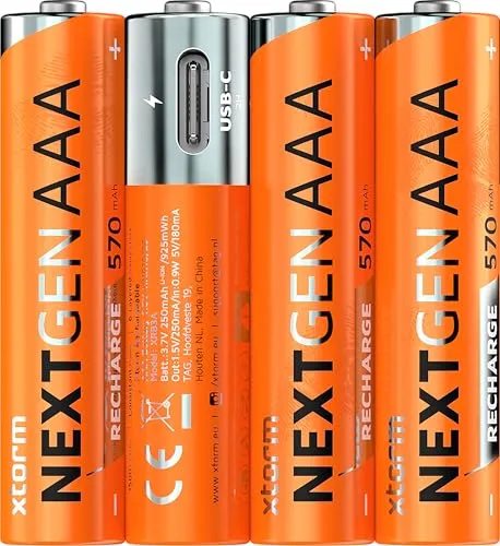 Wiederaufladbare AAA-Batterien mit USB-C - 4er-Pack - Batterien & Akkus - Wiederaufladbar über USB-C, bis zu 1.500 Mal verwendbar und ideal für alle kompakten elektronischen Geräte.