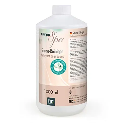 Höfer Chemie 3x 1 L SPA Saunareiniger mit Eukalyptusduft - Veganes Reinigungsmittel für die Sauna, hochkonzentriert und umweltfreundlich, entfernt organische Verunreinigungen und hinterlässt einen erfrischenden Eukalyptusduft.