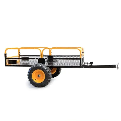 Wiltec Kippanhänger bis 450 kg für Rasentraktor, Anhänger Kipper 210 x 120 x 70 cm mit Gitter u. abnehmbaren Seitenwänden, Anhänger mit Kippfunktion