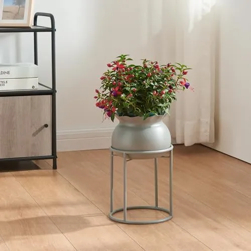 [en.casa] Blumenständer Assen Pflanzenständer mit Blumentopf Metall Grau Pflanzenregal 31,5 x 19,5 cm Blumensäule für innen Blumentopfständer