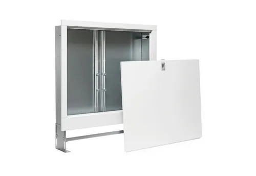 Environ Unterputz-Verteilerkasten für Fußbodenheizung – Flexibel & Robust - Der ENVIRON Unterputz-Verteilerkasten bietet eine flexible Montage mit verstellbarer Tiefe und Höhe. Ideal für saubere Installationen von Heizkreisverteilern – vormontiert und sofort einsatzbereit.