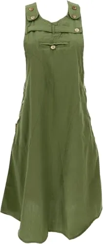 GURU SHOP Latzrock, Trägerkleid, Hippierock - Olivgrün, Damen, Baumwolle, Size:S/M