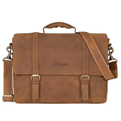 STILORD 'Calvin' Businesstasche Leder Groß - Vintage Aktentasche für 15.6 Zoll Laptops - Hochwertige Aktentasche aus Echtleder mit Vintage Design von STILORD | Vielseitig tragbar als Umhängetasche, Kofferaufsatz oder Handtasche | Ideal für Geschäftsreisende und stilvolle Auftritte.