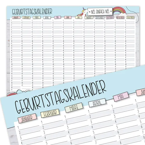 Geburtstagskalender Einhorn-Motiv I DIN A3 I Geburtstagsplaner I dv373 1
