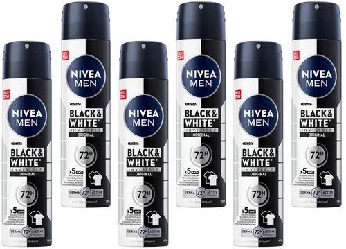 6x NIVEA MEN Black & White Invisible Original 72h Deodorant Spray 5-in-1-Schutz