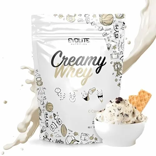 Evolite Whey Protein Pulver 700 g - Molke Protein Powder Whey mit Buttermilch - 21 g Protein pro Portion - 23 Portionen - Molkenprotein-Konzentrat - Ideal zum Muskelaufbau und erhalt - O'cream Wafer