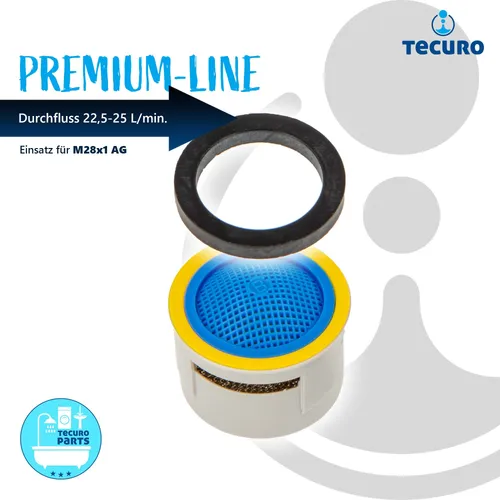 tecuro PREMIUM Mischdüse - Strahlregler Einsatz für M28x1, Durchflussklasse B: 22,5 - 25,0 l/min, inkl. Dichtungen