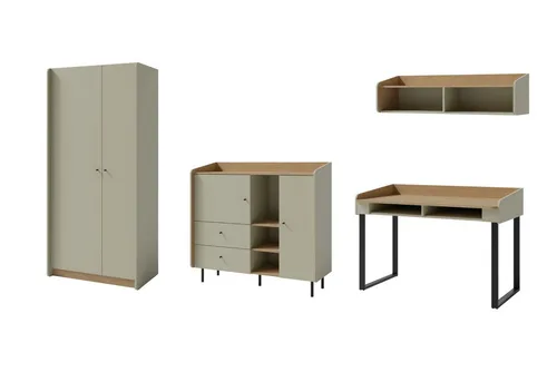 Deine Möbel 24 Jugendzimmer-Set ALBI B – 4-tlg. Kinderzimmer-Set - Das ALBI B Jugendzimmer-Set vereint modernes Design mit praktischen Stauraumlösungen. Ideal für kleine Räume, bietet es Stabilität und Flexibilität für wachsende Bedürfnisse. Perfekt für jedes stilvolle Jugendzimmer!