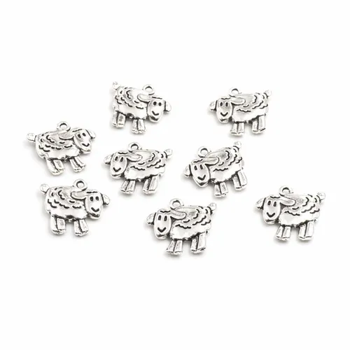 Vintageparts DIY Anhänger Schaf in antik silberfarben 8 Stück