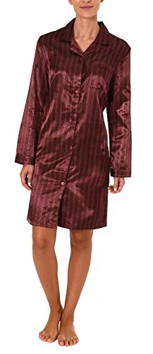 NORMANN-Wäschefabrik Elegantes Satin Nachthemd mit Langen Ärmeln zum durchgeknöpfen - 61511, Farbe:Bordeaux, Größe2:44/46
