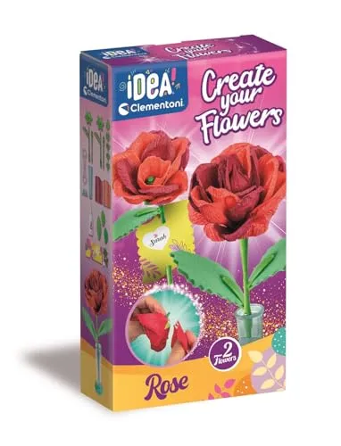 Clementoni Idea - Create Your Flowers, Kreativ-Set zum Zusammenstellen von Blumen, für Kinder ab 8 Jahren, mit 2 Rosen aus Papier zum Zusammenbauen und Personalisieren, Geschenkidee Spiel Made in