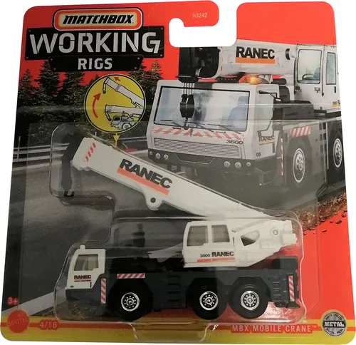 Mattel GWG38 Matchbox Working Rigs MBX Mobile Crane Baustellenfahrzeug mit ausfahrbaren Kran, Weiß
