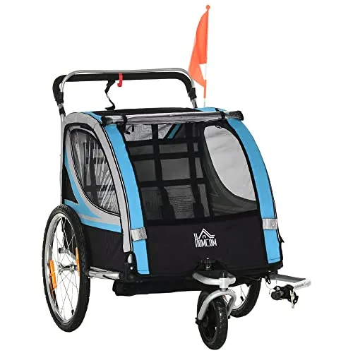 Homcom Kinderanhänger Blau, 2-in-1 Design