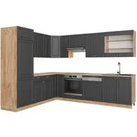 Vicco Eckküche Fame-Line Landhaus Eiche Anthrazit Gold - Küchenzeilen im klassischen Landhausstil mit hochwertigen Fronten und edlem Design für höchsten Komfort und stilvolle Einrichtung.