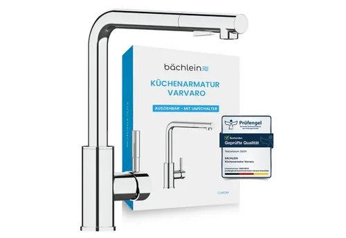 Bächlein Spültischarmatur Varvaro - Elegante Küchenarmatur mit ausziehbarer Brause - Spültischarmaturen - Hochwertige Chrom-Designarmatur mit 360° Schwenkbereich und ausziehbarer Wasserbrause für optimale Flexibilität in der Küche.