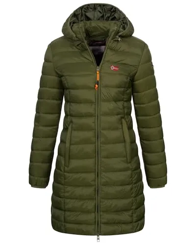 Geographical Norway Damen Winterjacke Steppmantel - Funktionsjacke mit abnehmbarer Kapuze, leicht und warm für kalte Tage, idealer Schutz und stilvolles Design.