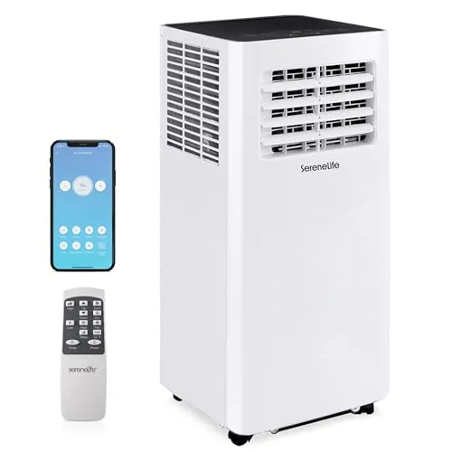 Serenlife Mobile Klimaanlage, 10.000 BTU – 3-in-1 Klimagerät mit Luftkühler, Ventilator & Luftentfeuchter – WLAN & Timer – für Zuhause & Büro – mit Fensterabdichtung