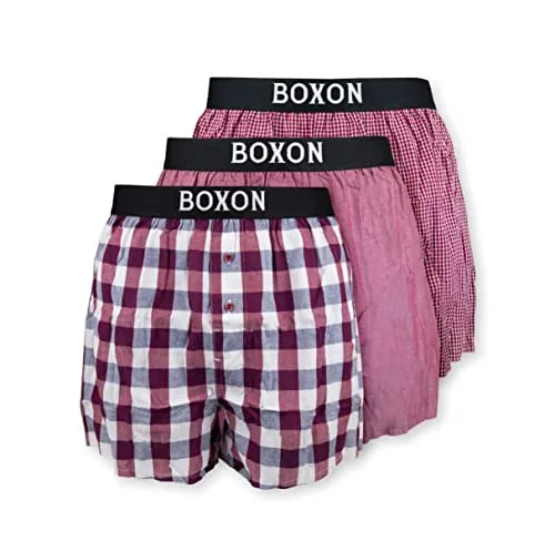 BOXON Webboxershorts 3er Pack klassiches Design Boxershorts aus 100% Baumwolle Herren L pflegeleicht,bequem und absolut stylisch (rot, l)