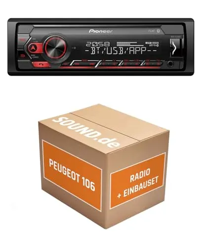 Autoradio Einbaupaket für Pioneer MVH-S320BT kompatibel mit Peugeot 106 S2 | Bluetooth USB