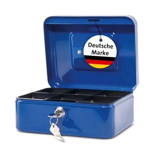 MAUL Geldkassette 2 aus Stahl | abschließbar | Münzgeld-Einsatz herausnehmbar | 20 x 17 x 9 cm | Kasse mit 2 Schlüsseln | geeignet als Spardose | kleiner Safe, Tresor, Trinkgeldkasse | Blau